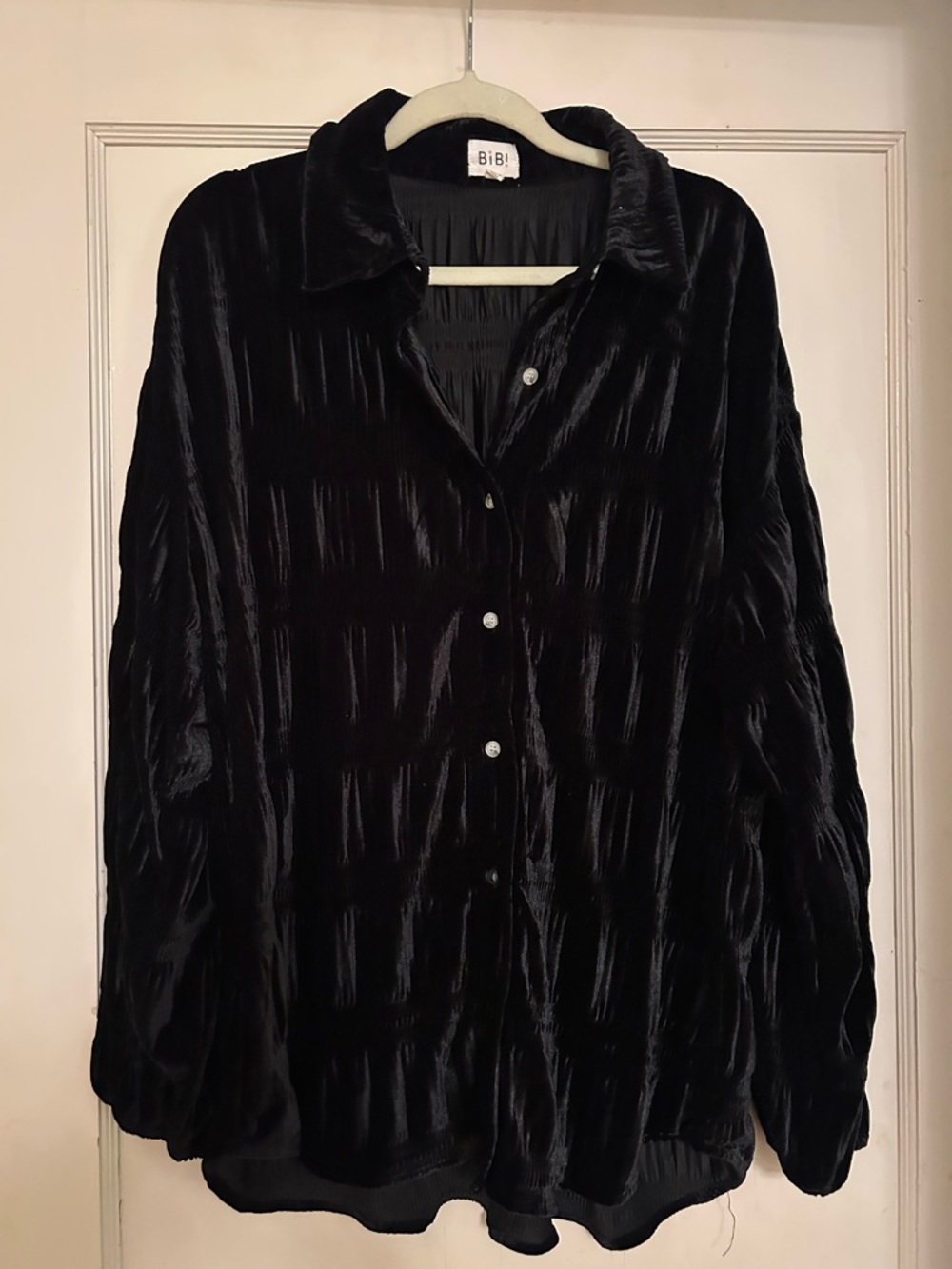BiBi Black Velvet Button-Down Shirt